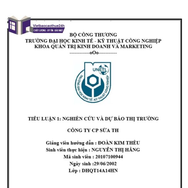 Tiểu luận nghiên cứu thị trường của TH True Milk