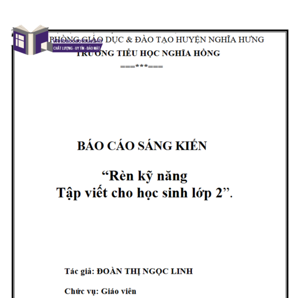 "Sáng kiến kinh nghiệm Rèn kỹ năng Tập viết cho học sinh Lớp 2",
