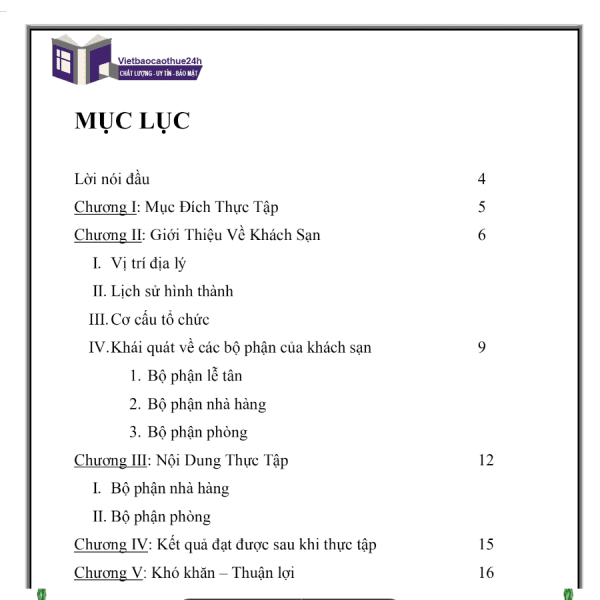 Mẫu báo cáo thực tập khách sạn số 2