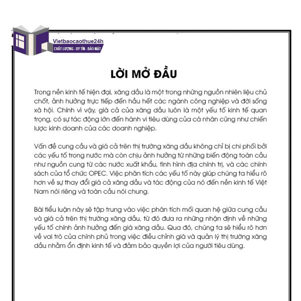 Mẫu lời mở đầu bài tiểu luận kinh tế vi mô về cung cầu, giá cả thị trường xăng dầu