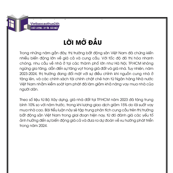 Lời mở đầu tiểu luận kinh tế vi mô về cung cầu và giá cả trên thị trường bất động sản