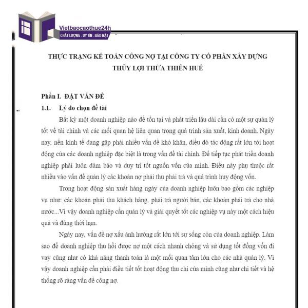 Mẫu báo cáo thực tập kế toán công nợ tại Công ty Cổ phần Xây dựng thủy lợi Thừa Thiên Huế
