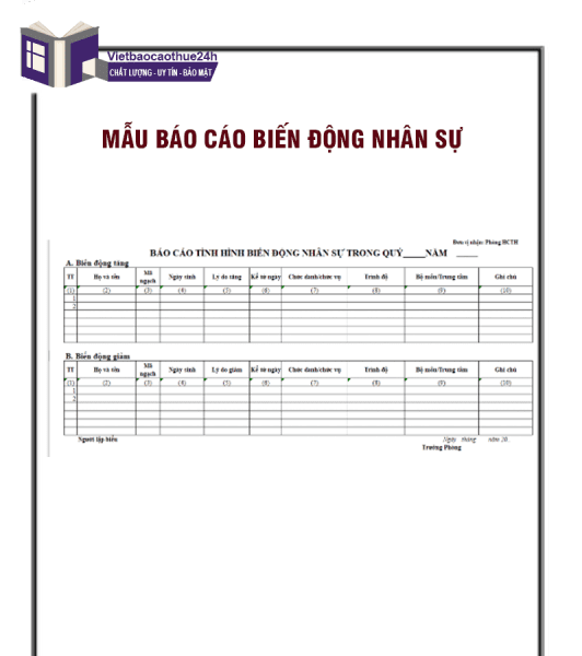 Mẫu báo cáo về biến động nhân sự