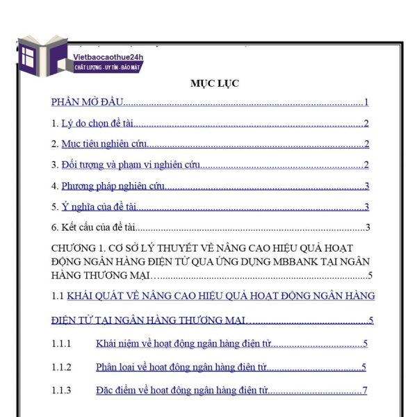 Luận văn Thạc sĩ Nâng cao hiệu quả hoạt động ngân hàng điện tử qua ứng dụng MBBank tại ngân hàng TMCP Quân Đội chi nhánh Nam Bình Dương