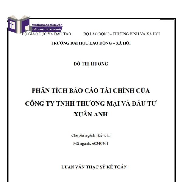 Bài mẫu phân tích báo cáo tài chính tại Công ty TNHH thương mại và đầu tư Xuân Anh