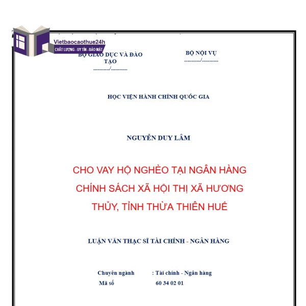 Báo cáo cho vay hộ nghèo tại ngân hàng chính sách xã hội thị xã Hương Thủy, tỉnh Thừa Thiên Huế