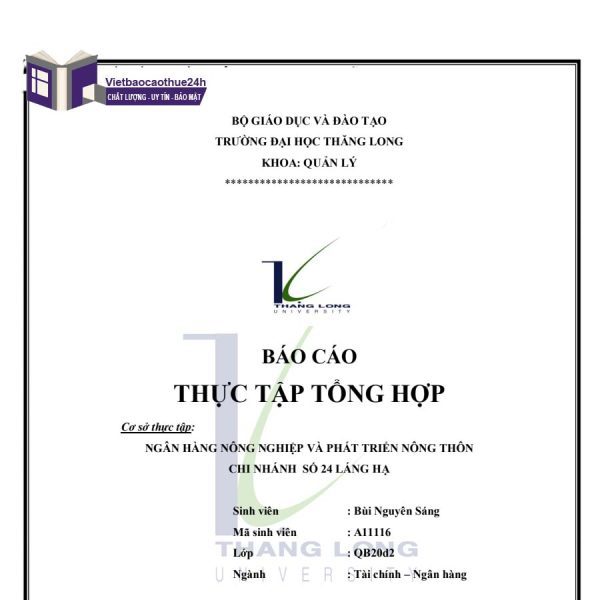 Báo cáo thực tập Ngân hàng Nông nghiệp và phát triển Nông thôn Chi nhánh Láng Hạ
