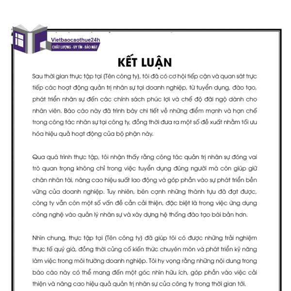 Mẫu lời kết luận báo cáo thực tập nhân sự mẫu 5