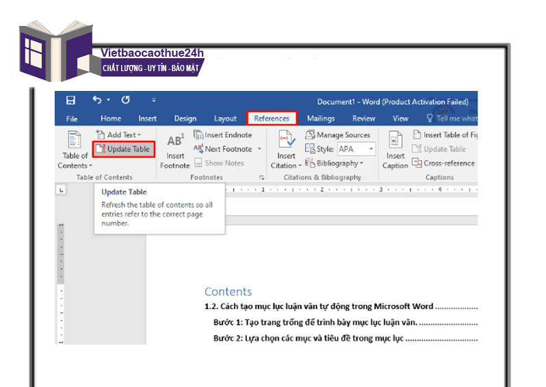 Chỉnh sửa và update mục lục 