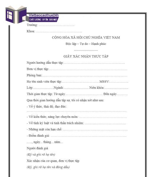 Mẫu giấy nhận xét của đơn vị thực tập số 4 có bản word chỉnh sửa
