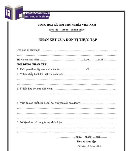 Mẫu giấy nhận xét của đơn vị thực tập số 6 có bản word chỉnh sửa 
